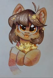 Size: 963x1412 | Tagged: safe, artist:dark lightning, derpibooru import, oc, oc only, earth pony, pony, bust, clothes, photo, portrait, scarf, solo, stars, traditional art