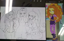 Size: 2048x1332 | Tagged: safe, artist:mellowmelonpan, derpibooru import, adagio dazzle, aria blaze, sonata dusk, equestria girls, sketch, the dazzlings, wip