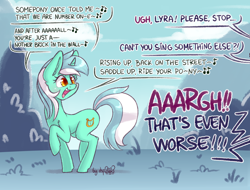 Size: 2520x1920 | Tagged: safe, artist:dsp2003, bon bon, lyra heartstrings, sweetie drops, pony, unicorn, 2018, 30 minute art challenge, all star (song), angry, another brick in the wall, blushing, bon bon is not amused, comic, cute, david christie, dialogue, ear fluff, ear worm, eye of the tiger, female, implied bon bon, l.u.l.s., lazytown, leg fluff, looking back, lyrabetes, mare, music notes, oasis (band), offscreen character, open mouth, pink floyd, pure unfiltered evil, raised hoof, saddle up, shoulder fluff, signature, silly, silly pony, singing, single panel, smash mouth, smiling, solo focus, somebody once told me, survivor (band), text, the wall, unamused, we are number one, wonderwall, yelling