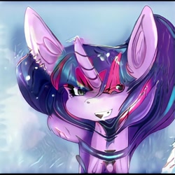 Size: 1024x1024 | Tagged: safe, artist:thisponydoesnotexist, derpibooru import, oc, oc only, pony, unicorn, big ears, machine learning abomination, neural network, not twilight sparkle, smiling, solo, weird