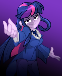 Size: 1800x2200 | Tagged: safe, artist:geraritydevillefort, derpibooru import, twilight sparkle, equestria girls, beckoning, clothes, mondego, monsparkle, smiling, smirk, solo, the count of monte cristo, the count of monte rainbow