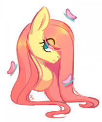 Size: 1920x2284 | Tagged: safe, artist:chillax, derpibooru import, fluttershy, butterfly, pegasus, pony, bust, female, mare, portrait, profile, simple background, solo, transparent background