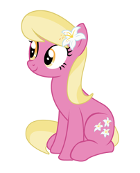 Size: 1452x1796 | Tagged: safe, artist:three uncle, derpibooru import, lily, lily valley, earth pony, pony, growing up is hard to do, background pony, cute, female, flower, flower in hair, lily (flower), mare, simple background, sitting, smiling, transparent background