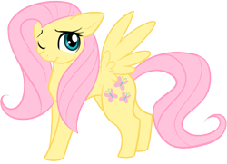 Size: 459x333 | Tagged: safe, artist:koshi-doshi, derpibooru import, fluttershy, pegasus, pony, cute, female, mare, one eye closed, shyabetes, simple background, solo, spread wings, transparent background, wings