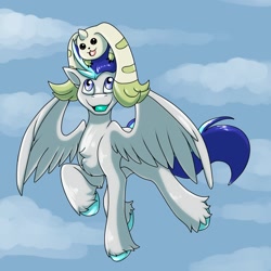 Size: 1280x1280 | Tagged: safe, artist:heart-of-a-dragoness, derpibooru import, oc, oc:aspen volare, pegasus, digimon, flying, terriermon