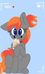 Size: 243x400 | Tagged: safe, artist:fable daydreams, derpibooru import, oc, oc only, oc:aurora cassiopeia, bat pony, pony, crescent moon markings, cute, fluffy, heart eyes, jeweled necklace, ponytail, pumpkin spice latte, sitting like a cat, solo, wingding eyes