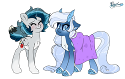 Size: 4600x2900 | Tagged: safe, artist:fluffyxai, derpibooru import, oc, oc only, oc:flintcatcher, oc:tanzanite, pegasus, blanket, blushing, crystal, crystal batpony, cute, grumpy, simple background, smiling, transparent background