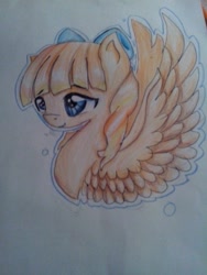 Size: 640x853 | Tagged: safe, artist:kiwwsplash, derpibooru import, oc, oc only, pegasus, pony, bow, bust, hair bow, pegasus oc, solo, traditional art, wings