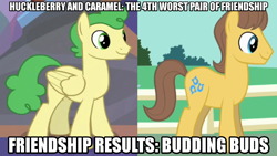 Size: 1280x720 | Tagged: safe, derpibooru import, edit, edited screencap, editor:jaredking203, screencap, caramel, huckleberry, earth pony, pegasus, pony, school daze, the best night ever, caption, duo, friendship student, image macro, male, stallion, text