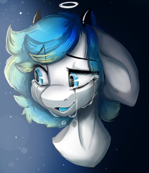 Size: 1034x1198 | Tagged: safe, artist:missclaypony, derpibooru import, oc, pony, bust, crying, horns, portrait, solo, tears of joy