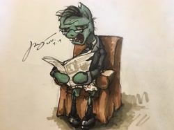 Size: 4032x3024 | Tagged: safe, artist:musical ray, derpibooru import, earth pony, pony, undead, zombie, zombie pony, marker drawing, newspaper zombie, plants vs zombies, pvz, solo, traditional art