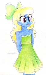 Size: 2070x3373 | Tagged: safe, artist:liaaqila, derpibooru import, oc, oc:azure/sapphire, better together, equestria girls, street chic, crossdressing, femboy, fluttershy's dress, male