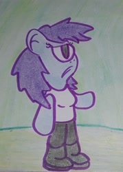 Size: 1145x1600 | Tagged: safe, artist:dex stewart, derpibooru import, anthro, cyclops, earth pony, pony, semi-anthro, female, futurama, leela, one eyed, ponified, solo, traditional art, turanga leela