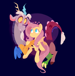 Size: 2600x2657 | Tagged: safe, artist:waackery, derpibooru import, discord, fluttershy, pegasus, pony, cute, digital art, discoshy, discute, female, heart, male, shipping, shyabetes, straight