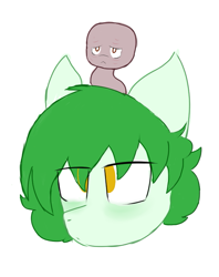 Size: 613x775 | Tagged: safe, artist:leola-kittycorn, derpibooru import, earth pony, pony, worm, bags under eyes, earthworm, food, golden eyes, green mane, light green fur, meat, meat (vinesauce), simple background, solo, vinesauce, vinny, vinny (vinesauce), white background