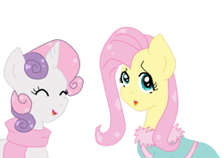 Size: 584x413 | Tagged: safe, artist:wrath-marionphauna, derpibooru import, fluttershy, sweetie belle, pegasus, pony, clothes, cute, diasweetes, digital art, scarf, simple background, smiling, transparent background