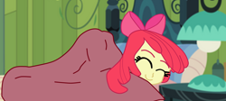 Size: 1242x556 | Tagged: safe, artist:gmaplay, derpibooru import, apple bloom, equestria girls, ass up, bed, bedroom, bloom butt, butt, caption, in bed, sleeping