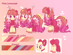 Size: 2197x1661 | Tagged: safe, artist:2pandita, derpibooru import, oc, oc:pink lemonade, earth pony, pony, female, mare, reference sheet, solo