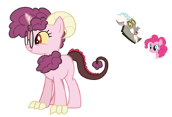 Size: 1024x700 | Tagged: safe, artist:sapphiretwinkle, derpibooru import, discord, pinkie pie, earth pony, pony, female, glasses, interspecies offspring, offspring, parent:discord, parent:pinkie pie, parents:discopie, simple background, transparent background