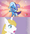 Size: 1280x1440 | Tagged: safe, derpibooru import, edit, screencap, prince blueblood, trixie, pony, unicorn, friendship gems, my little pony: pony life, spoiler:pony life s01e17, aroused, bipedal, bluetrix, cape, clothes, female, hat, male, mare, open mouth, shipping, shipping domino, stars, straight, treehouse logo