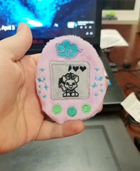 Size: 1836x2237 | Tagged: safe, artist:sew_adorkable, artist:trashkitten-plushies, derpibooru import, mistmane, crossover, irl, photo, plushie, solo, tamagotchi