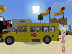 Size: 2048x1536 | Tagged: safe, artist:topsangtheman, derpibooru import, cloud kicker, topsangtheman's minecraft server, equestria girls, the super speedy cider squeezy 6000, 3d, looking at you, minecraft, photoshopped into minecraft, school bus, solo, source filmmaker