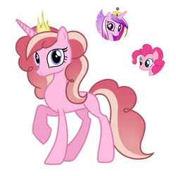 Size: 1280x1278 | Tagged: safe, artist:tenderrain46, derpibooru import, pinkie pie, princess cadance, oc, alicorn, earth pony, pony, unicorn, female, magical lesbian spawn, mare, offspring, parent:pinkie pie, parent:princess cadance, simple background, transparent background