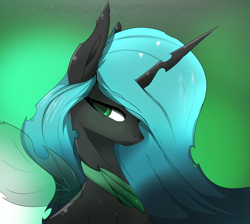 Size: 4155x3716 | Tagged: safe, artist:therealf1rebird, derpibooru import, queen chrysalis, changeling, changeling queen, fangs, female, gradient background, horn, looking back, solo, wings