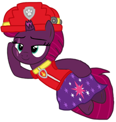 Size: 986x1032 | Tagged: safe, artist:徐詩珮, derpibooru import, fizzlepop berrytwist, tempest shadow, pony, unicorn, series:sprglitemplight diary, series:sprglitemplight life jacket days, series:springshadowdrops diary, series:springshadowdrops life jacket days, alternate universe, base used, clothes, cute, marshall (paw patrol), paw patrol, sexy, simple background, transparent background