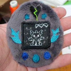 Size: 2048x2048 | Tagged: safe, artist:sew_adorkable, artist:trashkitten-plushies, derpibooru import, changeling, cute, cuteling, embroidery, irl, photo, plushie, solo, tamagotchi