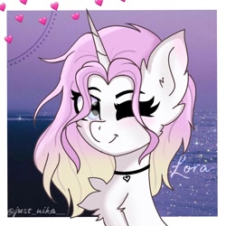 Size: 1080x1080 | Tagged: dead source, safe, artist:just_nika__, derpibooru import, oc, oc only, pony, unicorn, bust, chest fluff, choker, ear fluff, horn, one eye closed, solo, unicorn oc, wink