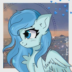 Size: 1080x1080 | Tagged: dead source, safe, artist:just_nika__, derpibooru import, oc, oc only, pegasus, pony, bust, chest fluff, ear fluff, one eye closed, pegasus oc, solo, wings, wink