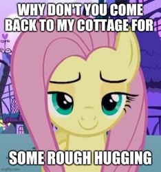 Size: 500x535 | Tagged: safe, derpibooru import, edit, edited screencap, screencap, fluttershy, pegasus, pony, flutter brutter, caption, cropped, image macro, imminent sex, lidded eyes, looking at you, painfully innocent fluttershy, solo, text