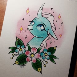 Size: 2196x2198 | Tagged: safe, artist:coracartmell, derpibooru import, ocellus, changeling, human, cute, diaocelles, irl, photo, solo, tattoo, traditional art, watercolor painting