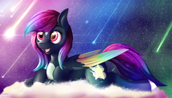 Size: 3832x2196 | Tagged: safe, artist:notetaker, derpibooru import, oc, oc only, oc:astral empyrean, pegasus, cloud, female, mare, shooting star, solo, wings