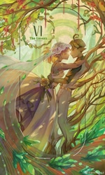 Size: 1080x1795 | Tagged: safe, artist:animesoul, derpibooru import, maud pie, mudbriar, human, clothes, dress, elf ears, female, humanized, male, marriage, maudbriar, shipping, straight, tarot card, tree, wedding, wedding dress, wedding veil