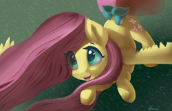 Size: 4172x2700 | Tagged: safe, artist:auroriia, derpibooru import, fluttershy, pegasus, pony, bow, cute, female, high res, mare, open mouth, shyabetes, smiling, solo, tail bow