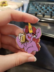 Size: 3024x4032 | Tagged: safe, artist:ruef, derpibooru import, berry punch, berryshine, cider, drunk, enamel pin