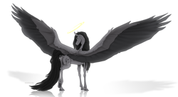 Size: 2200x1200 | Tagged: safe, artist:dementra369, derpibooru import, oc, pegasus, pony, dock, halo, long hair, male, ponified, simple background, solo, spread wings, stallion, white background, wings