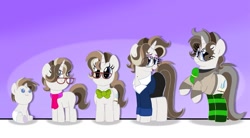 Size: 1280x704 | Tagged: safe, derpibooru import, oc, oc only, pony, unicorn, age progression, clothes, cute, friend, glasses, socks, solo, striped socks