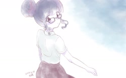 Size: 2048x1280 | Tagged: safe, artist:moh_mlp2, derpibooru import, sci-twi, twilight sparkle, equestria girls, clothes, crystal prep academy uniform, digital art, glasses, hair bun, looking at you, school uniform, solo, uniform