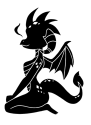 Size: 861x1185 | Tagged: safe, artist:timmy_22222001, derpibooru import, edit, princess ember, dragon, decal, kneeling, silhouette, simple background, solo, tattoo, transparent background