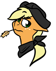 Size: 1219x1530 | Tagged: safe, artist:mlprarepairartsies, applejack, earth pony, pony, alternate universe, clothes, female, hat, mare, mirror universe, scarf, simple background, solo