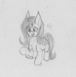 Size: 1909x1943 | Tagged: safe, artist:wapamario63, fluttershy, pegasus, pony, cute, dialogue, female, mare, monochrome, shyabetes, solo, traditional art