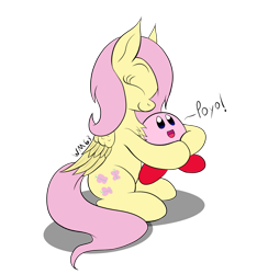 Size: 2267x2423 | Tagged: safe, artist:wapamario63, fluttershy, pegasus, pony, cute, female, hug, kirby, kirby (character), mare, shyabetes, simple background, sitting, transparent background
