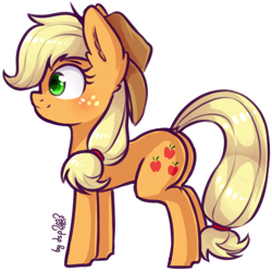 Size: 500x500 | Tagged: safe, artist:dsp2003, part of a set, applejack, earth pony, pony, 2018, 8 angles of pony collaboration, blushing, cute, female, hat, mare, simple background, transparent background