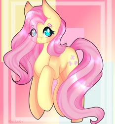 Size: 1080x1159 | Tagged: safe, alternate version, artist:kimi.chuu, derpibooru import, fluttershy, pegasus, pony, abstract background, eye clipping through hair, female, mare, solo