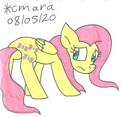 Size: 794x767 | Tagged: safe, artist:cmara, derpibooru import, fluttershy, pegasus, pony, female, mare, sad, simple background, solo, traditional art, white background