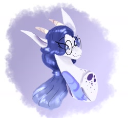 Size: 1280x1182 | Tagged: safe, artist:miyathegoldenflower, derpibooru import, oc, oc:ember snow, dracony, hybrid, bust, female, glasses, horns, interspecies offspring, offspring, parent:rarity, parent:spike, parents:sparity, solo