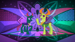 Size: 3840x2160 | Tagged: safe, artist:jhayarr23, artist:laszlvfx, artist:sketchmcreations, derpibooru import, edit, pharynx, thorax, changedling, changeling, king thorax, prince pharynx, wallpaper, wallpaper edit